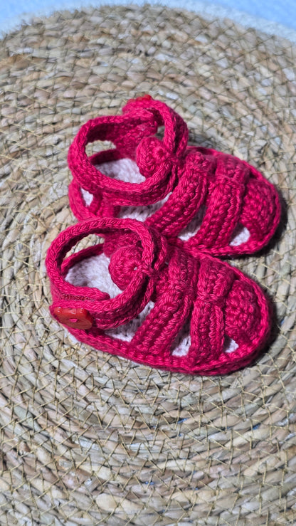 Sapatinho de Crochê Artesanal – 100% Algodão Premium (Recém-Nascido) Vermelho Aberto