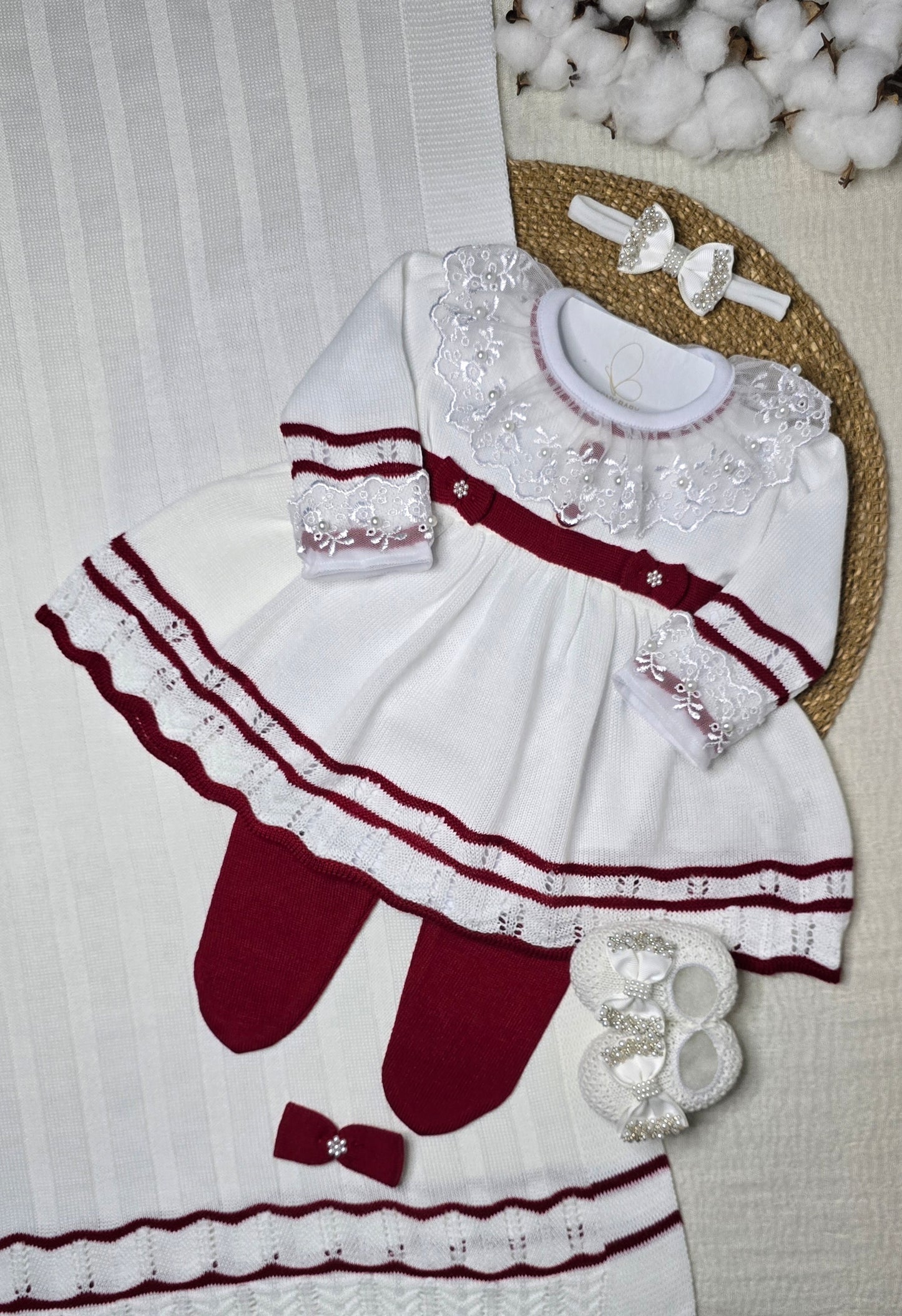 Saída de maternidade Carla Off White/Vermelho - Recém Nascido