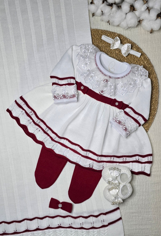 Saída de maternidade Carla Off White/Vermelho - Recém Nascido