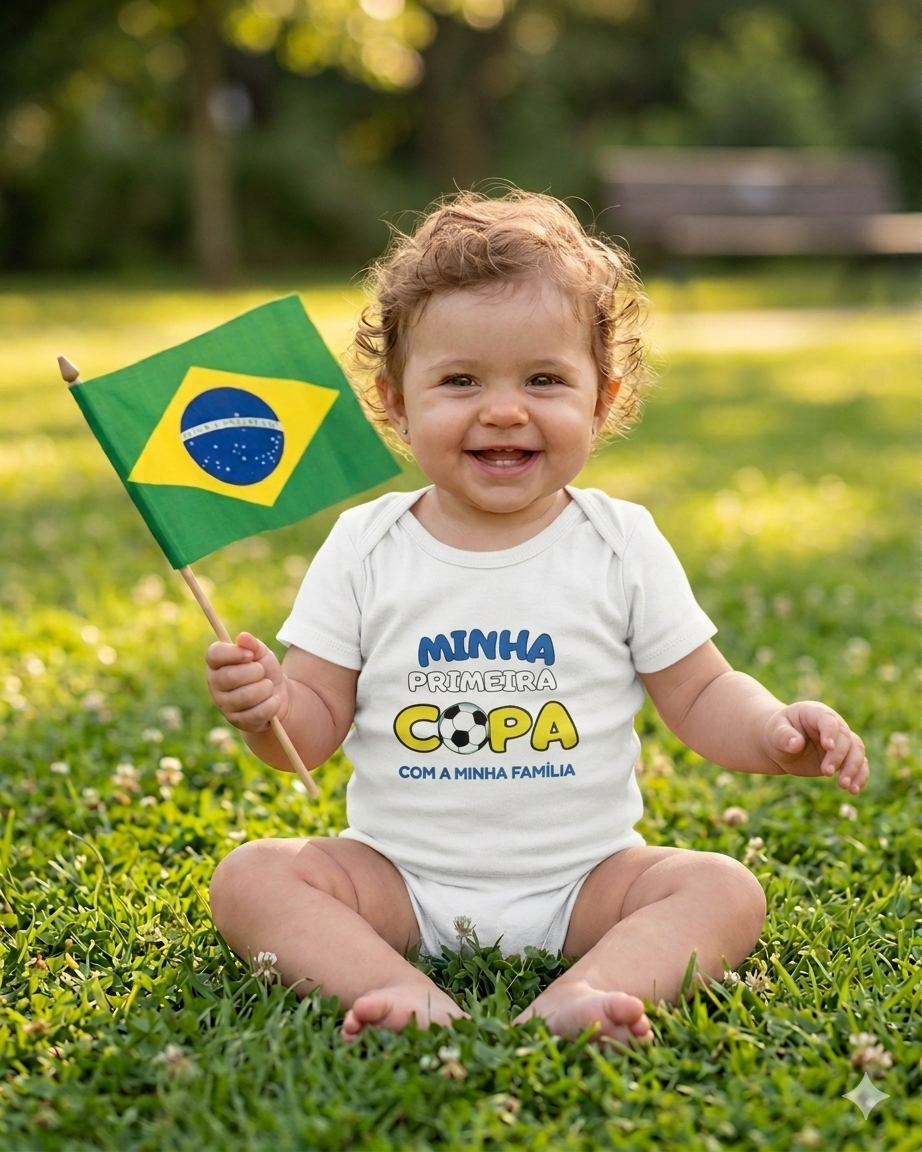 Body Bebê Brasil - 100% Algodão Orgânico - Minha Primeira Copa