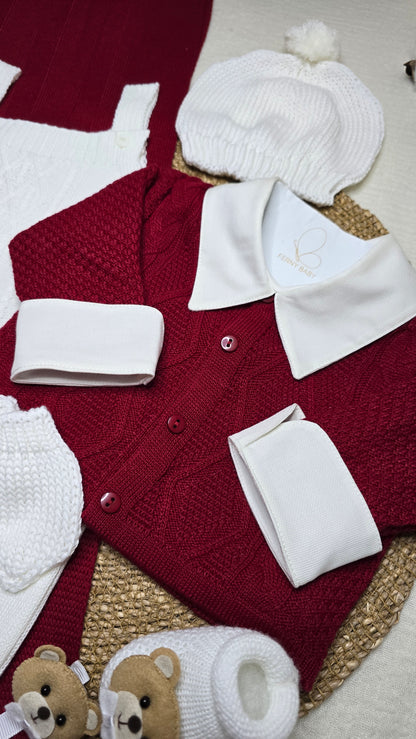 Saída de Maternidade Otávio vermelho/off White - Recém Nascido
