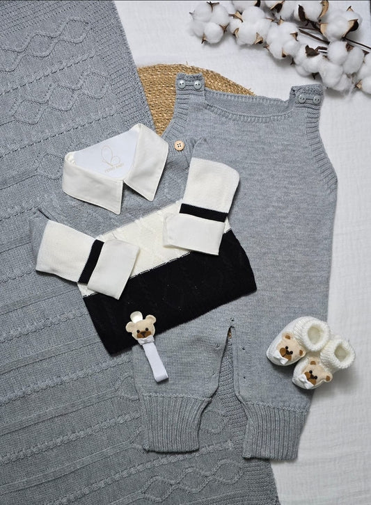 Saída de maternidade Cinza/Off White - Recém Nascido