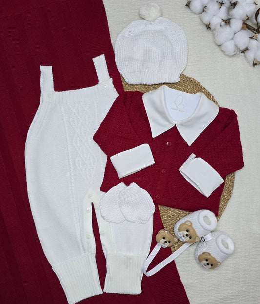 Saída de Maternidade Otávio vermelho/off White - Recém Nascido