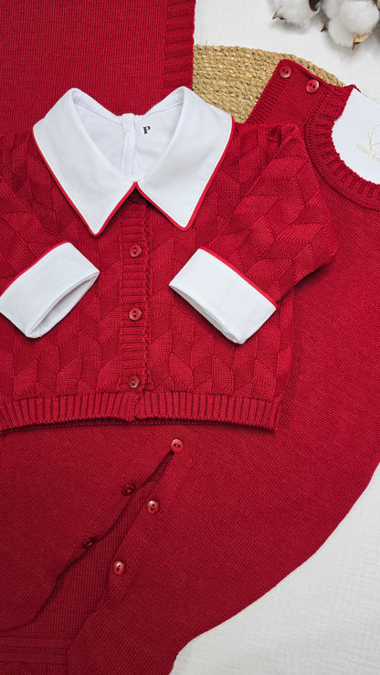 Conjunto Trabalhado Vermelho - de 1 a 3 meses