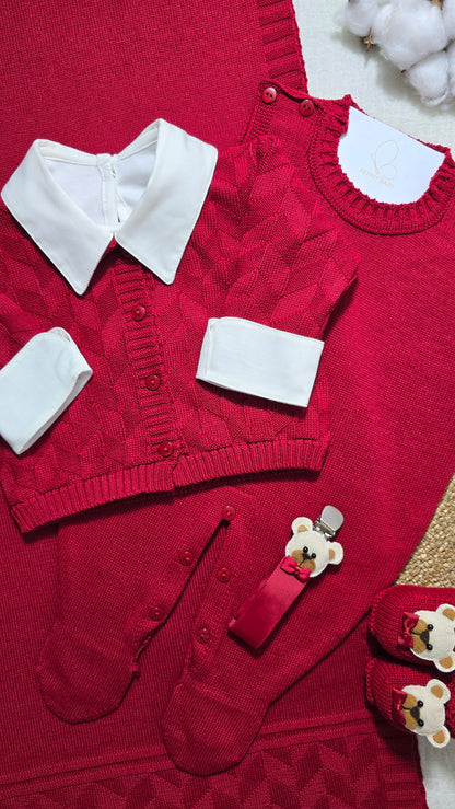Saída de maternidade Trabalhado Vermelho - Recém Nascido