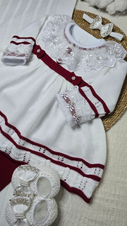 Saída de maternidade Carla Off White/Vermelho - Recém Nascido