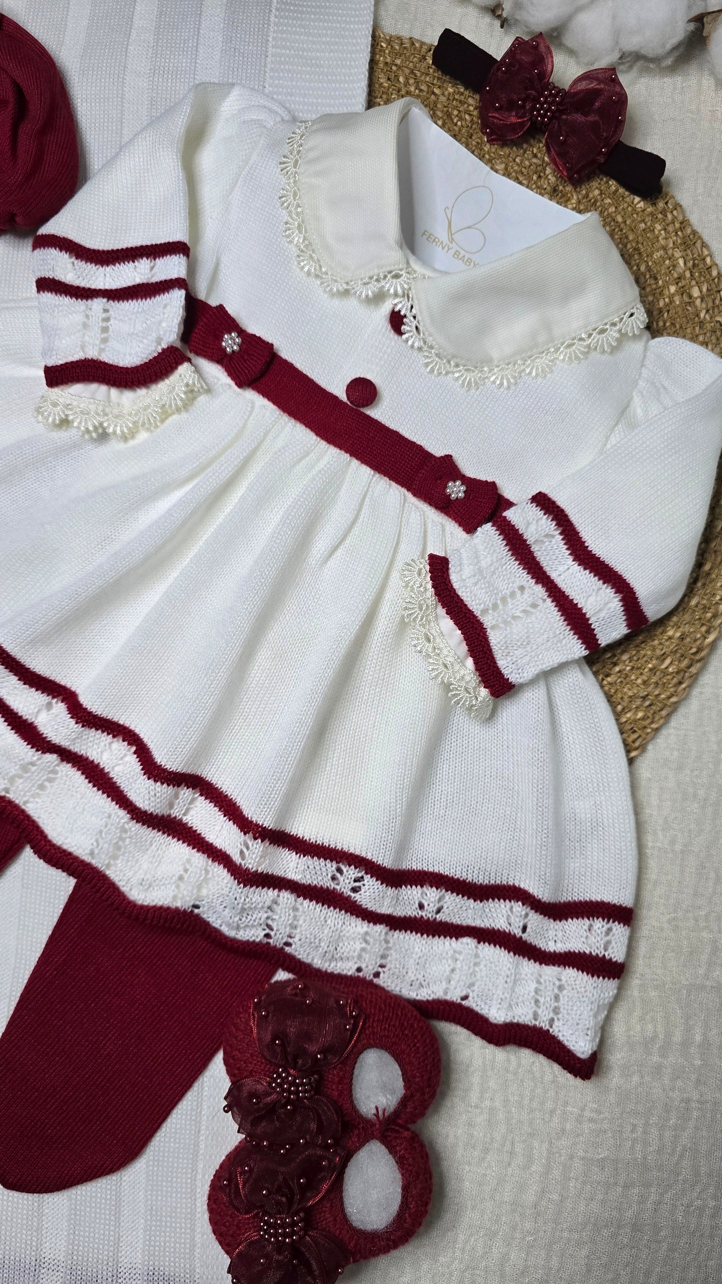 Saída de maternidade Carla Off White/Vermelho - Recém Nascido