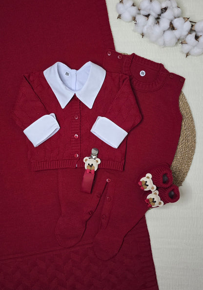 Saída de maternidade Trabalhado Vermelho - Recém Nascido