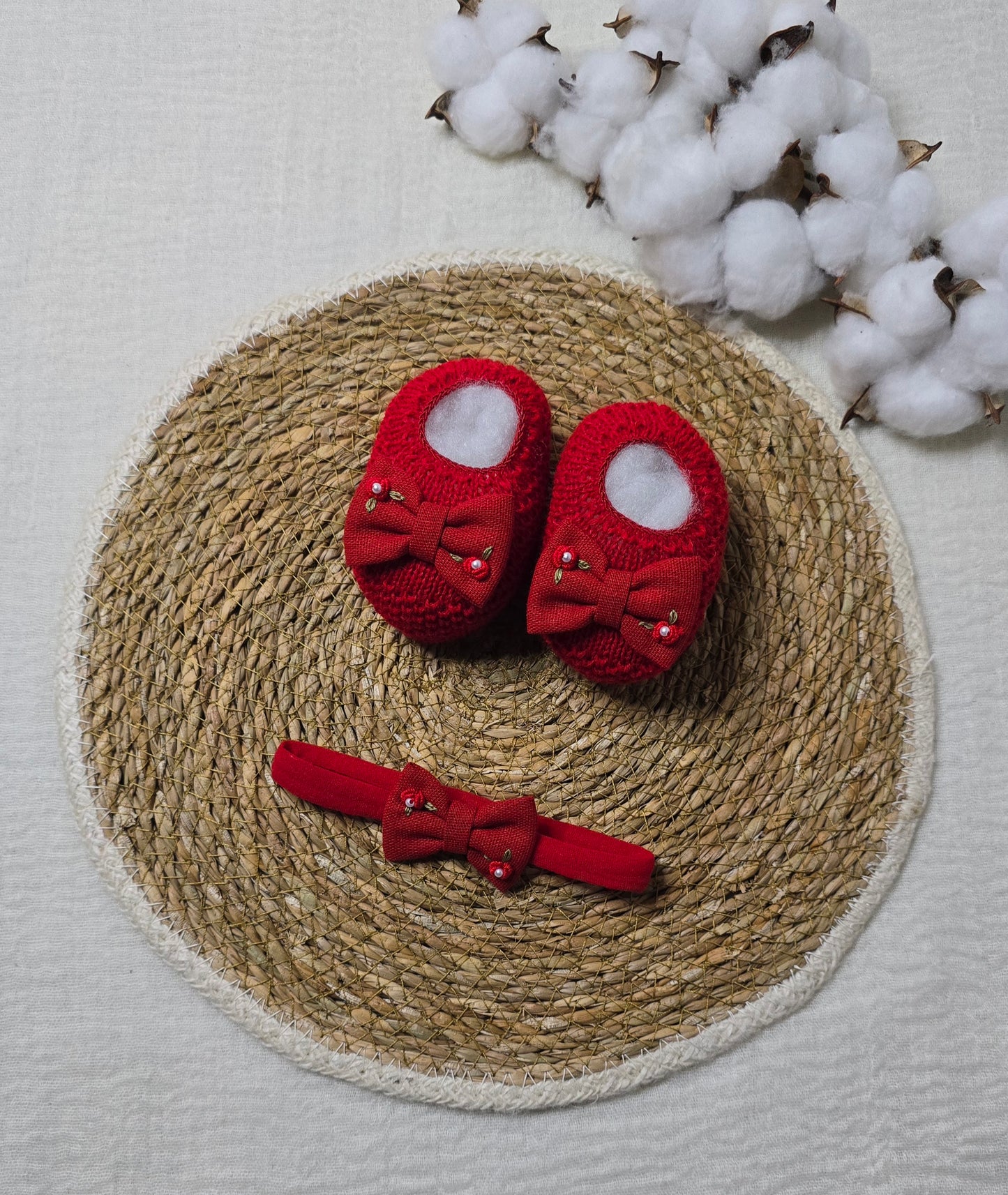 Sapatinho e Tiara Vermelho Vivo