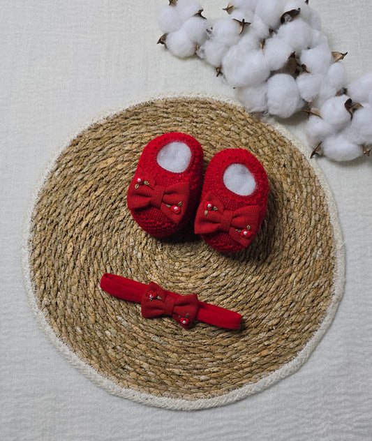 Sapatinho e Tiara Vermelho Vivo