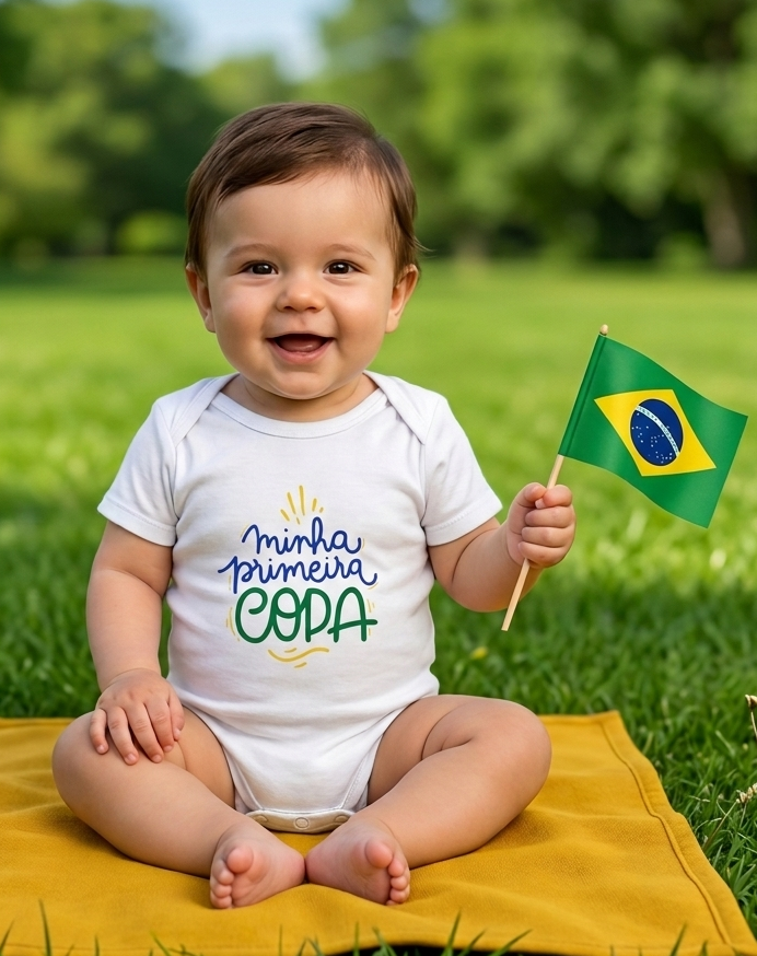 Body Bebê Brasil - 100% Algodão Orgânico - Minha Primeira Copa