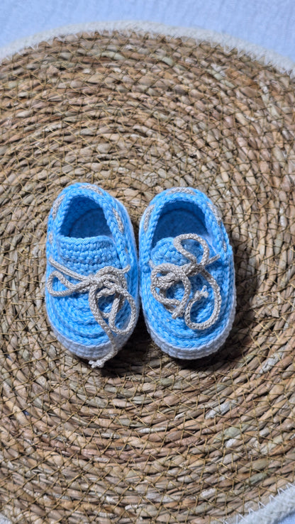 Sapatinho de Crochê Artesanal – 100% Algodão Premium (Recém-Nascido) Azul bebê