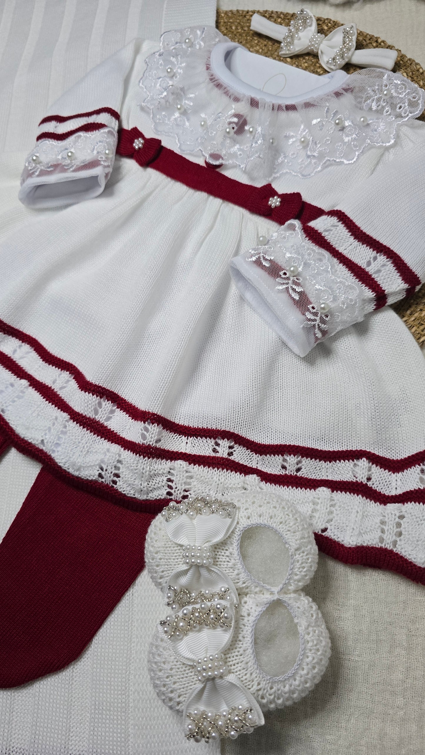 Saída de maternidade Carla Off White/Vermelho - Recém Nascido